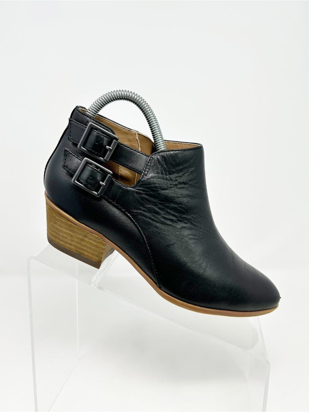 Clarks Womens Black Ankle Booties Side Zip Double Buckle Block Heel Size 6.5